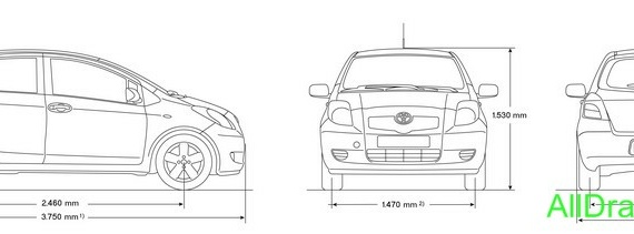 Toyota Yaris Vitz (2005) (Toyota Yaris Witz (2005)) - drawings (drawings) of the car